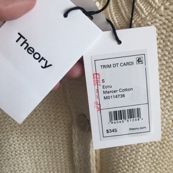 THEORY Mercer Crewneck Cardigan Ecru Cream Relaxed Cotton Blend Button Down - Picture 10 of 13